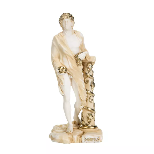 Dionysus Statue Bacchus Greek God of Wine Grape-Harvest Alabaster Gold 12.9 Inch