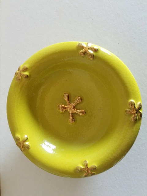 LONGWY FAÏENCERIES : GRAND VIDE POCHE (20cms) COULEUR , ÉTOILES D`OR ANIS