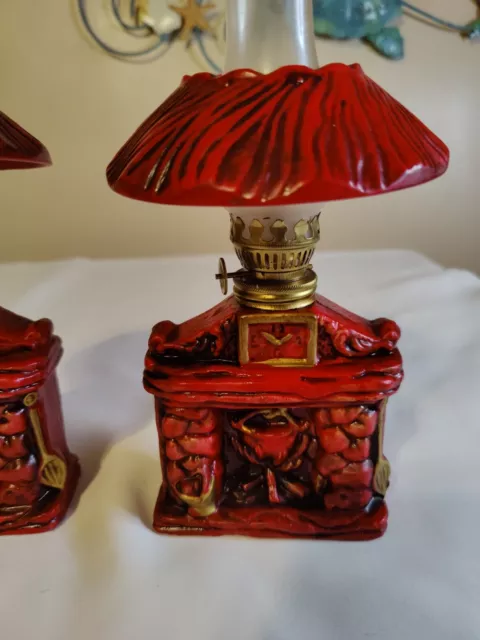 Vtg. Miniature Fireplace Oil Lamp Made In Japan Red Hearth Polynesian- Works 3