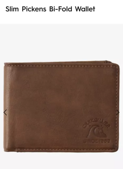 New! QUIKSILVER MENS WALLET Slim Pickens FAUX LEATHER Brown Bi-Fold CARD HOLDER