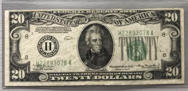 1934 original series $20 Federal Reserve note St. Louis
