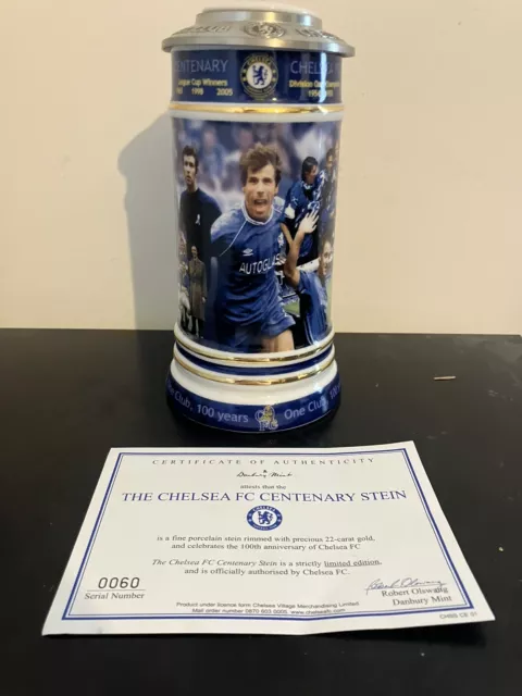 Chelsea Fc Danbury Mint Centenary 100 Years Stein Rimmed With 22 Carat Gold