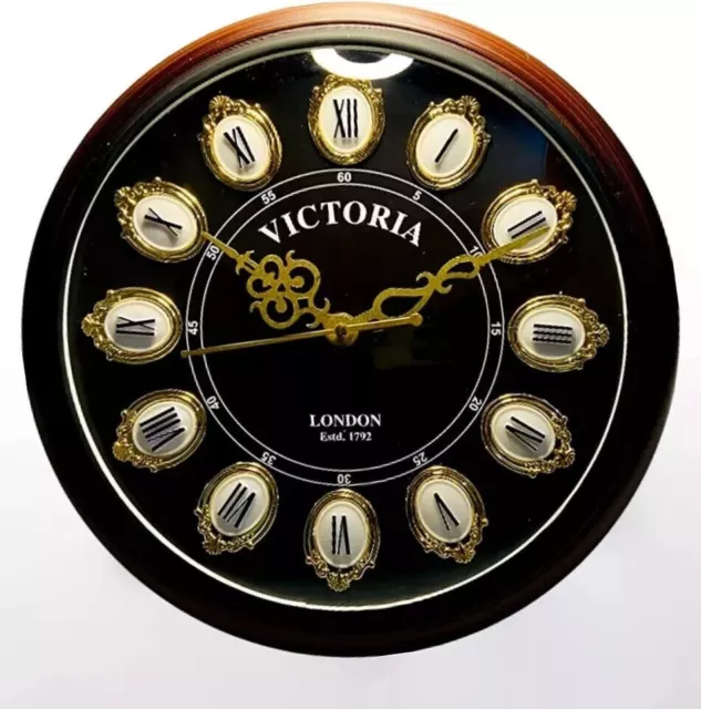 Horloge murale ronde en bois noir et marron, cadeau décoratif Vintage pour...