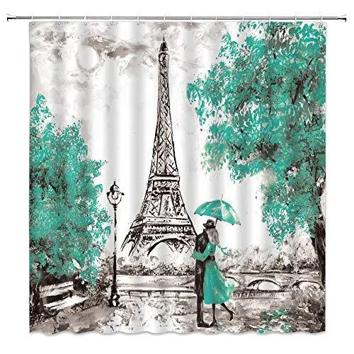 Paris Shower Curtain Oil Painting Paris Eiffel Tower European City Landscape Vin