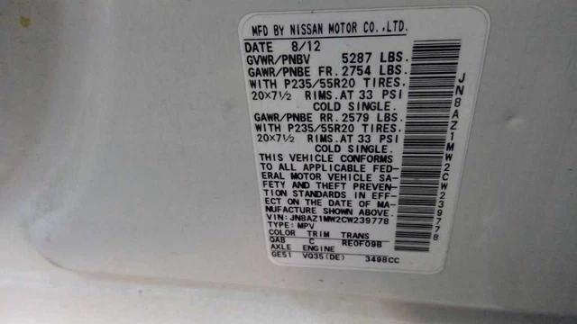 Engine ECM Electronic Control Module 3.5L 6 Cylinder AWD Fits 12 MURANO 2261962