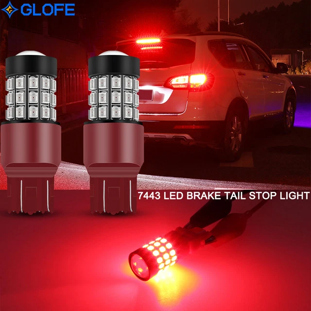 2X 7443 LED Alert Strobe Flashing Blinking Brake Tail Light Bulbs Safety Warning