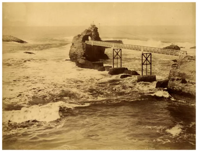 France, Biarritz, Rocher de la Vierge Vintage albumen print, Photo. N.D. Tirag