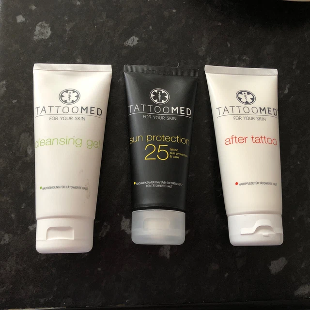 Protección solar TattooMed SPF25 100 ml, después del tatuaje 100 ml, gel limpiador x 100 ml