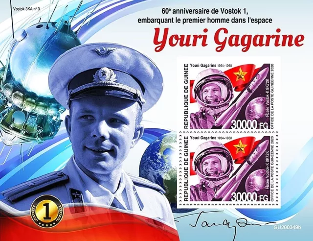 YURI GAGARIN VOSTOK-1 Cosmonaut 1st Man in Space Stamp Sheet #2 (2020 Guinea)