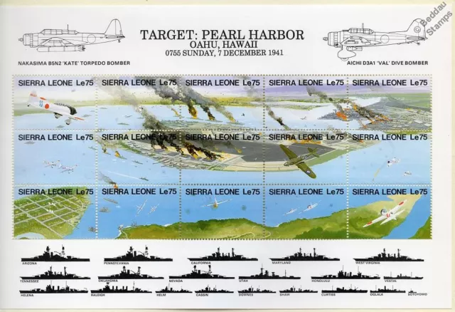 WWII Pearl Harbor Japanese Aircraft Attack Warship Stamp Sheet/1991 Sierra Leone