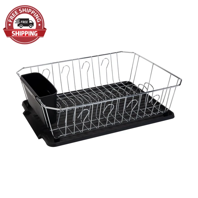 Kitchen Details Chrome 3 Piece Set Dish Rack in Black (17.25" X 13.75" X 5")