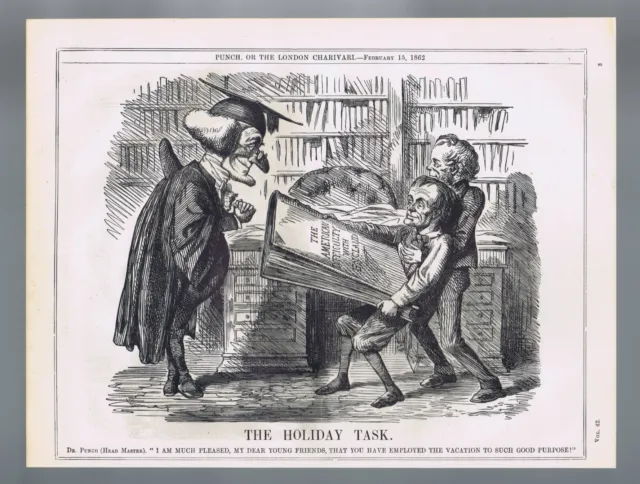 1862 Original US Civil War Cartoon British View American Difficulty With England