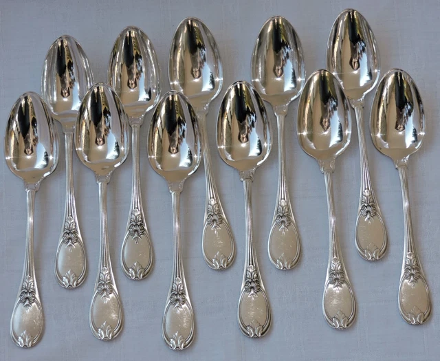 11 Cuilleres De Table  En Metal Argente  Christofle  Trianon