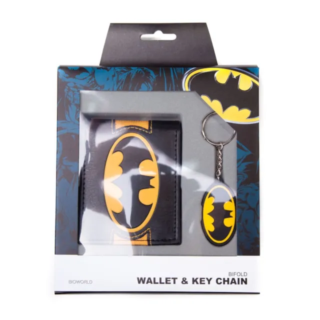 Official DC Comics Batman Yellow Logo Bi-Fold Gamer Wallet & Key Chain Gift Set 3