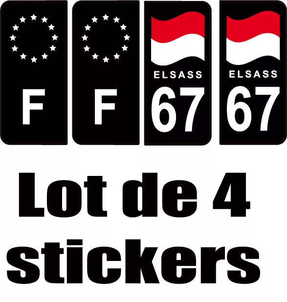 Stickers Black noir style Auto Plaque F +Département 67 ELSASS 2 paires