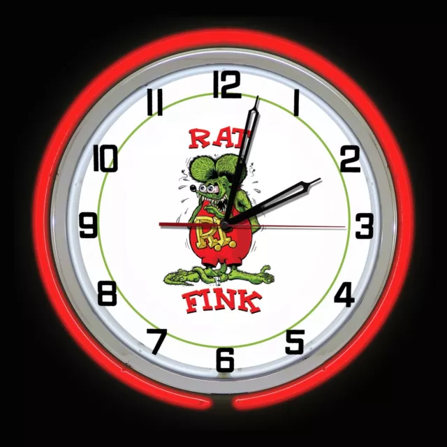 15" Rat Fink White Sign Red Double Neon Clock
