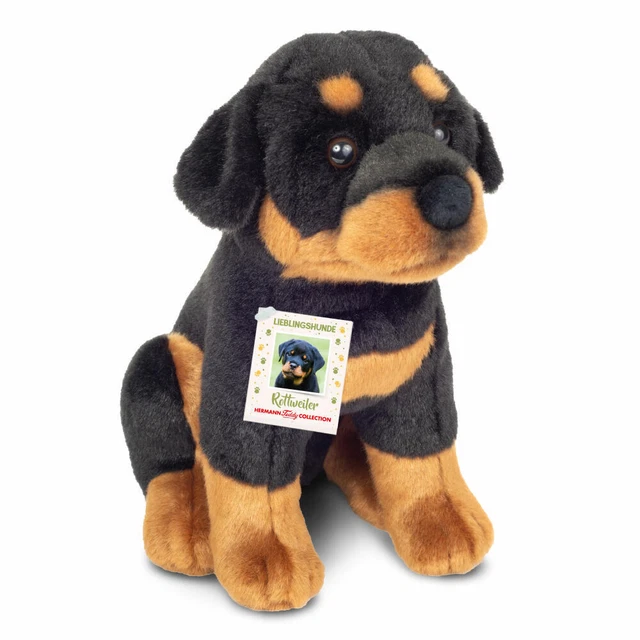 Peluche Rottweiler Uni-Toys 30cm - Doudou Realiste Couché - Remplissage 100% Recyclé