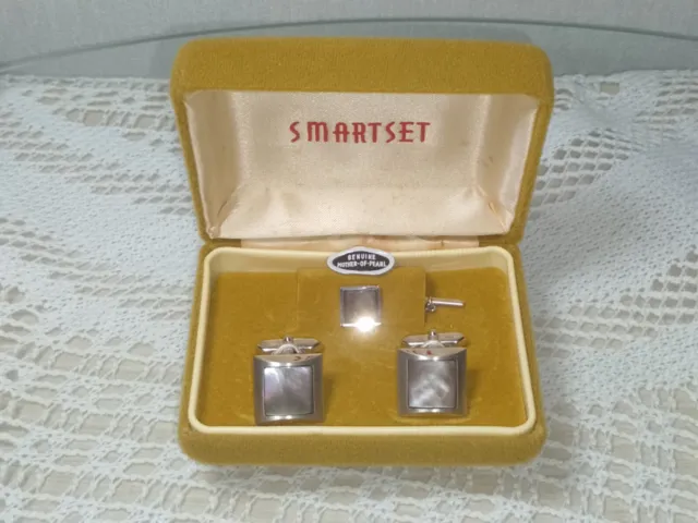 Vintage SMARTSET, Made in West Germany, MoP Cufflinks & Tie Pin In Original Box.