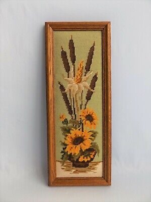 Imagen bordada terminada tapiz en marco de madera auténtica ""arreglo floral"" - 19,5 cmx49,5 cm