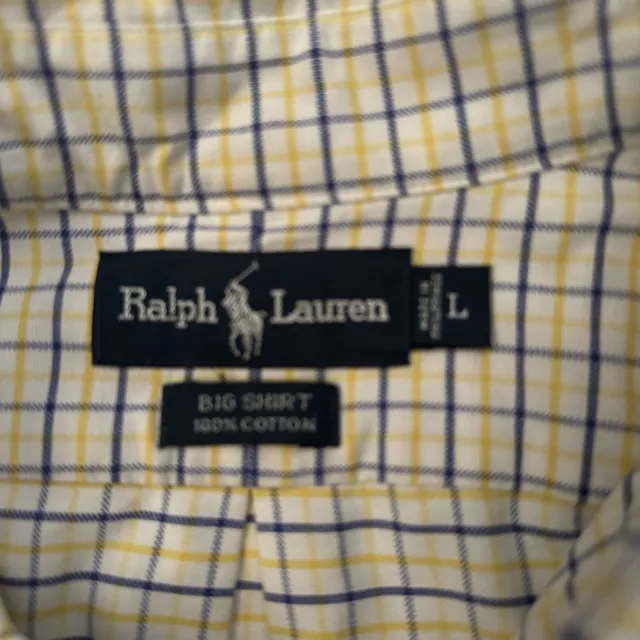 RALPH LAUREN BIG Shirt Mens Button Up Pocket Yellow Blue Checkered Size ...