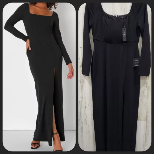 LULUS Size XL Regal Stunner Black Long Sleeve Corset Maxi Dress**Gorgeous**NWT**