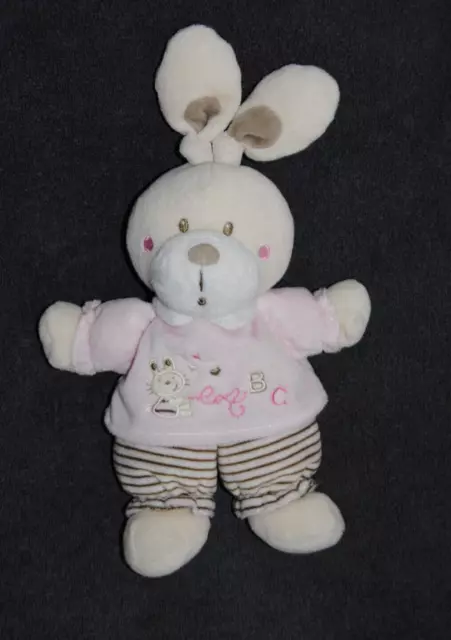 Peluche Doudou Lapin Rose ABC Rayé Cœur NICOTOY SIMBA TOYS KIABI 21 / 28 Cm TTBE