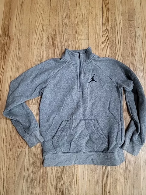 Jordan Nike Sweatshirt Boys Large Quarter Zip 1/4 Pullover Grey Jacket Fleece