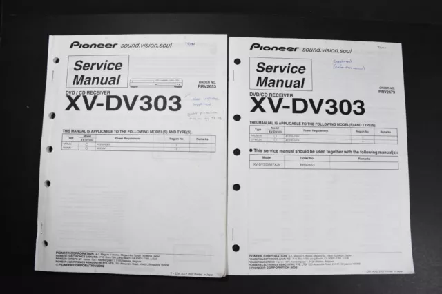 Pioneer XV-DV303 DVD / CD Receiver Service Manuals