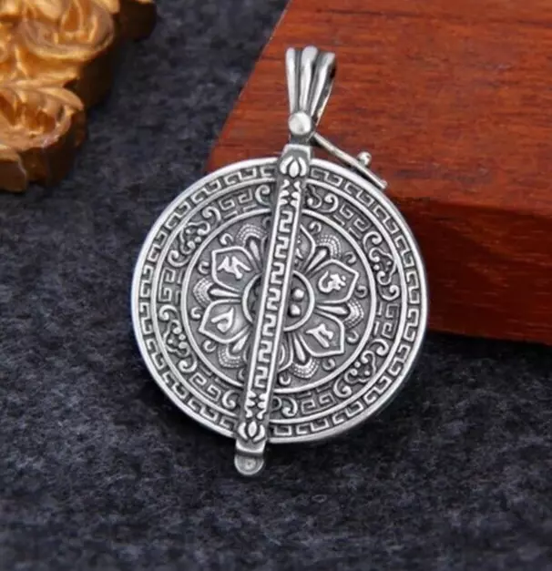 Tiny Retro Tara Locket .925 Sterling Silver Ancient Hindu Deity Pendant