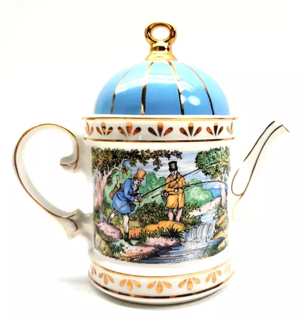 Sadler Teapot Sporting Scenes of 18th Century FISHING Staffordshire England 3