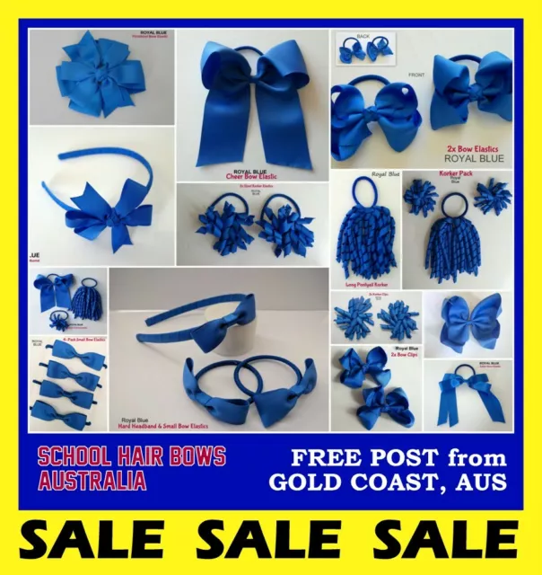 Royal Blue School Hair Accessories Bow Clip Elastic Ribbon Headband Korker