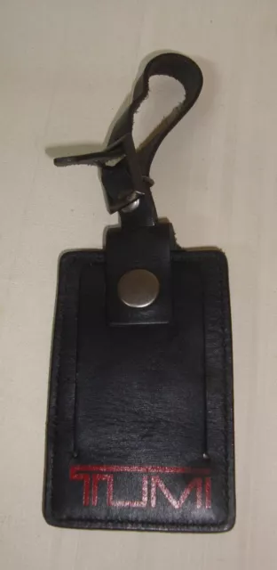 Tumi Luggage Tag Black with Red Logo Leather