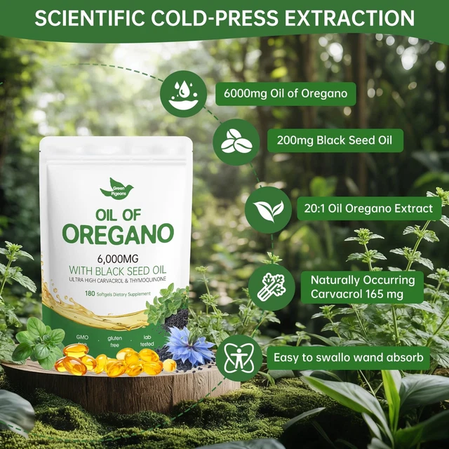 OIL OF OREGANO with Black Seed Oil 180 Count Oregano Oil Capsules with ...