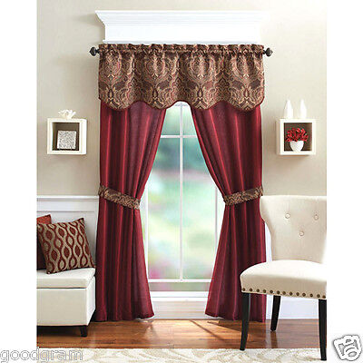 Unique 5 Piece Complete Window Curtain Set With Tiebacks - Assorted Colors