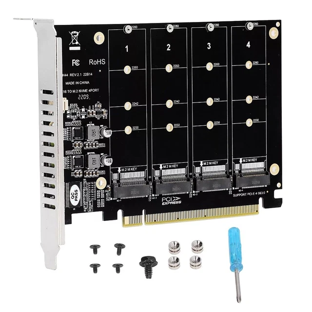 M.2 NVME SSD To PCIE X16 Adapter 4-Port High Speed 4x32Gbps Expansion ...
