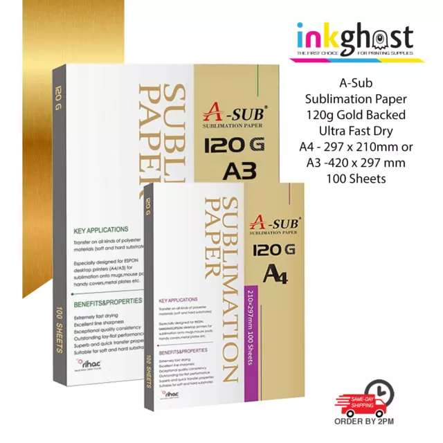 A-Sub Premium Sublimation Paper 120g A3 & A4 100 Sheets Epson EcoTank Cricut