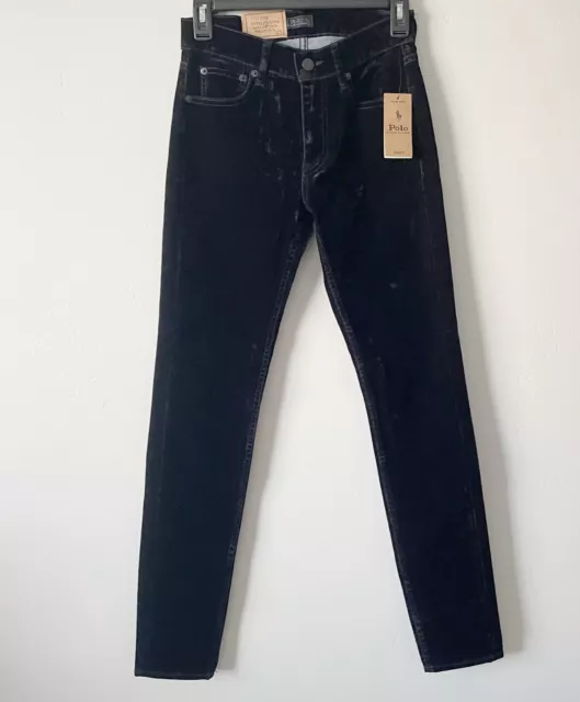 NWT  Polo Ralph Lauren Tompkins Mid Rise Skinny Jeans Black Velvet Size 25 $298