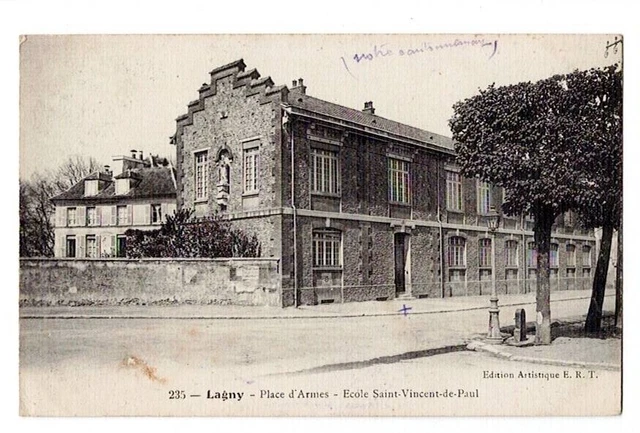 CPA 77 BRIE Env. Torcy LAGNY/MARNE Place d'Armes SCHOOL ST VINCENT DE PAUL 1925