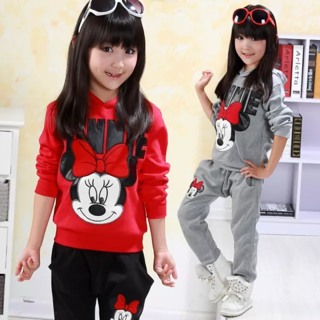 2Pcs/set Baby Girls Minnie Mouse Hoodie Coat Tops + Pants Set Kids clothes suits 2