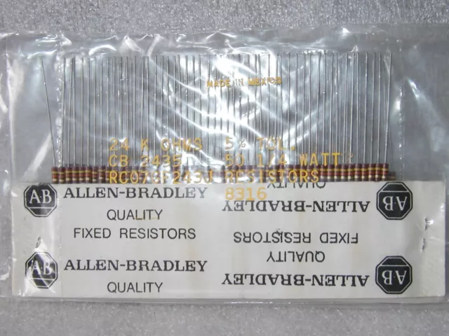 24K Ohm  1/4W  5%  ALLAN BRADLEY CARBON COMP RESISTOR - 50 pcs