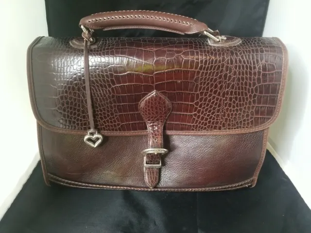 BRIGHTON Brown Croc-Embossed Leather Travel Briefcase Messenger Bag