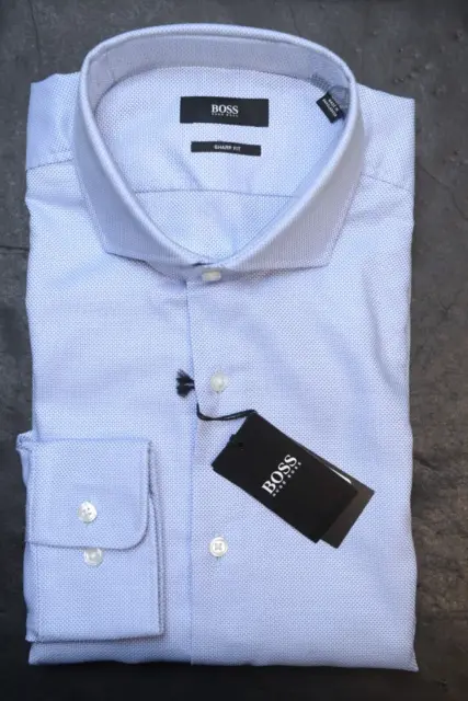 Hugo Boss Men's Mark Sharp Fit Pastel Blue Plaids Cotton Dress Shirt 41 16 34/35