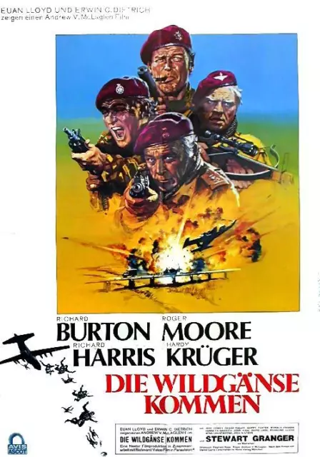 Roger Moore Richard Burton Die Wildgänse kommen Original Filmplakat A1 GEROLLT