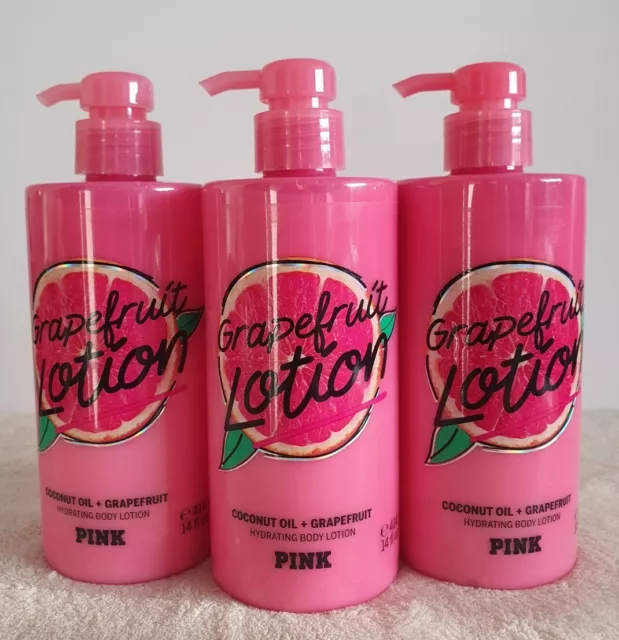 3x Victoria's Secret PINK Grapefruit + Coconut Oil Hydrating Body Lotion 14 oz.