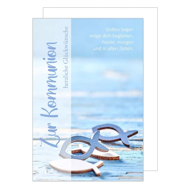 Edition Seidel Biglietto Di Auguri Per Comunione Con Busta – Design Pesci E Mare, Fatto In Germania, Formato 11,5x17 Cm, KO253a - 2