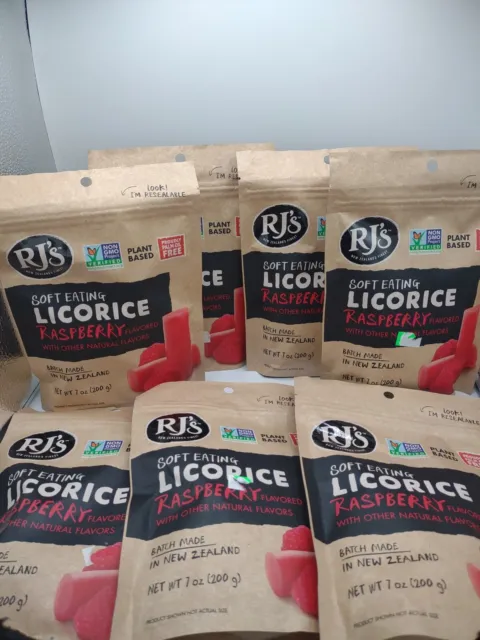 Rj's Licorice Soft Eating Licorice Raspberry  Lot 7 bags 7oz plant-based candy