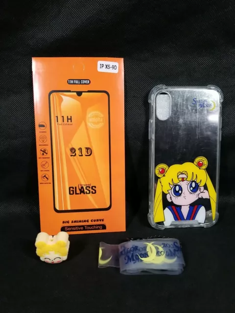 . Phone Case Set Sailor Moon Fits iPhone XS Lanyard Charm Bag Glass Protector