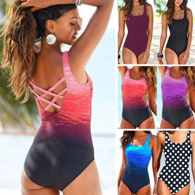 Ladies One Piece Swimming Costume Sexy Cross Backless Swimsuit