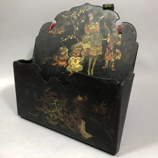 Porte lettre courrier Époque NIII fin 19° Bois façon laque Décor doré japonisant