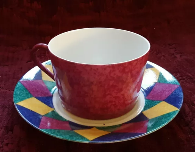 Laure Japy Limoges Cup & Saucer - Diamond Motif - FREE U.S. Shipping